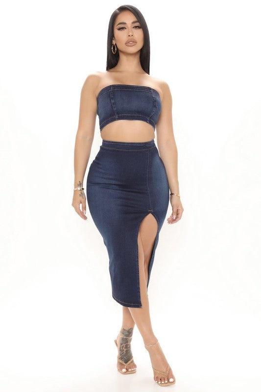 Sophia Denim Duo Skirt Set